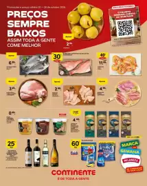 Folheto Continente Bom dia semana 43 Página 1: Continente - pâde porco york c/ couro €3,25, Perna de frango €2,99