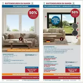 Zelfbouwmarkt folder Pagina 53: Budgetramen wit €111,99, Pvc schuiframen met 2 bewegende vleugels €994,99