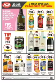 IGA Liquor catalogue Page 1: Kirin Hyoketsu 6% Premix Range Cans €48,00, Jack Daniel's 4.8% Premix Range Cans €55,00
