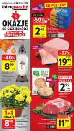 Intermarche gazetka tydzień 43 Strona 1: Chryzantema średniokwiatowa €8,50, Masło Ekstra Z MLECZNEJ DROGI €2,49