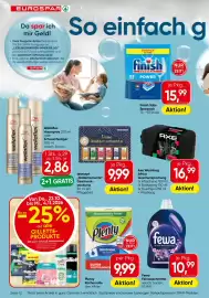 Eurospar Flugblatt Seite 12: Finish Geschirrreiniger Tabs Sparpack €15,99, Wella Wellaflex Haarspray €2,86