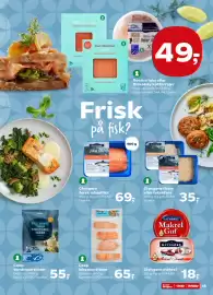 SuperBrugsen tilbudsavis uge 43 Side 17: Glyngøre fersk laksefilet €69,00, Coop lakseportioner €65,00