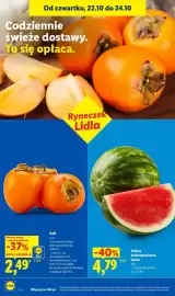 Lidl gazetka tydzień 43 Strona 48: Arbuzy drobnopestkowe luzem €4,79, Kaki €2,49