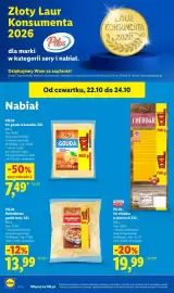 Lidl gazetka tydzień 43 Strona 62: Ser gouda w kawałku XXL Pilos €7,49, Ser cheddar w plastrach XXL Pilos €19,99