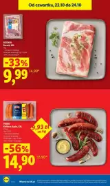 Lidl gazetka tydzień 43 Strona 8: Boczek XXL Rzeźnik €9,99, Kiełbasa śląska XXL Pikok €14,90
