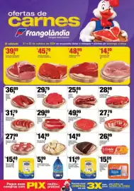 Encarte Frangolândia Página 1: Patinho bovino peça ou pedaço resfriado €45,79, Alcatra bovina peça €48,99