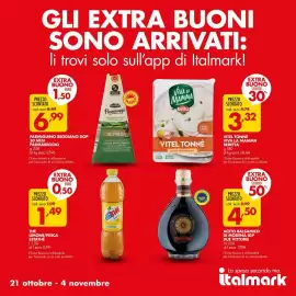 Volantino Italmark Pagina 3: Parmigiano Reggiano DOP Parmareggio €6,99, Thé Limone/Pesca Estathé €1,49
