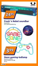 Action folder week 43 Pagina 29: Neon gaming-ledlamp €3,99, Fresh 'n Rebel soundbar €24,95