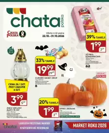 Chata Polska gazetka Strona 1: Znicz szklany złoty 19 cm Płomyk €3,99, Szynka konserwowa Agryf €1,99