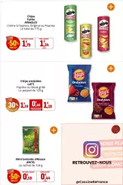 Catalogue Coccinelle Express page 24: PRINGLES Chips Tuiles €1,34, Lay's Chips ondulées €1,10