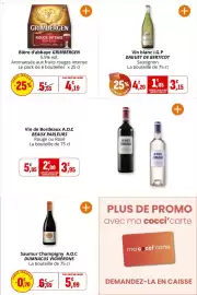 Catalogue Coccinelle Express page 28: DAGUET DE BERTICOT Vin blanc I.G.P. Sauvignon €3,15, GRIMBERGEN Bière d'abbaye €4,19
