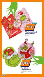 Action Flugblatt woche 43 Seite 10: The Grinch Hand- und Fußmaske €1,79, The Grinch Gesichtsmaske €0,89