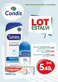 Catálogo Condis Página 1: Sanex - 1 gel de dutxa dermo €3,65, Colgate - dentifrici total €5,49