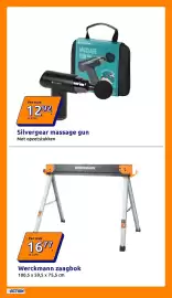 Action folder week 44 Pagina 3: Silvergear massage gun €12,92, Werckmann zaagbok €16,77
