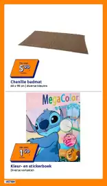 Action folder week 44 Pagina 8: Chenille badmat €5,99, Kleur- en stickerboek €1,59