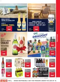 Makro’s liquor catalogue Page 15: Stella Artois Lager NRBs €319,00, Corona Extra Beer Cans €799,00