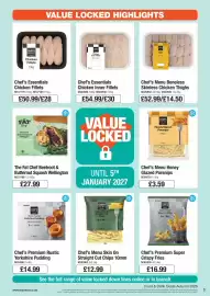 Booker Wholesale brochure Page 3: Chef's Menu Honey Glazed Parsnips €3,59, Chef's Menu Skin On Straight Cut Chips €12,99