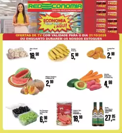 Encarte Redeconomia Página 1: Linguiça tipo calabresa €18,98, Uva thompson ou vitória bdj. €6,98