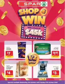 Spar catalogue week 43 Page 1: Cadbury Favourites €7,00, Nescafe Coffee Sachets €4,00