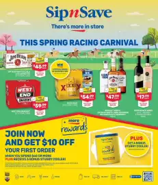 SipnSave catalogue Page 1: West End Draught €59,99, Absolut Vodka Jim Beam Bourbon Canadian Club €47,99