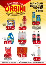 Volantino Orsini Market Pagina 1: Caffè Lavazza Suerte €5,99, Coca Cola Classica - Zero €1,85