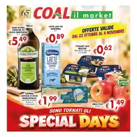 Volantino Coal Pagina 1: Latte parzialmente scremato Arborea €0,89, Olio extravergine di oliva Farchioni €5,49