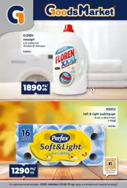 Goods Market akciós újság Oldal 1: Perfex soft & light toalettpapír €1.290,00, Floren mosógél €1.890,00