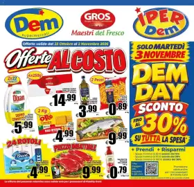 Volantino DEM Pagina 1: Bravo carta igienica €4,99, Bistecche di lombo con osso di bovino adulto €9,99
