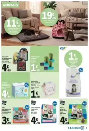 Folheto E.Leclerc Página 9: Toalhitas para animais pets €1,50, Areia mineral para gato tous mes amis €4,59
