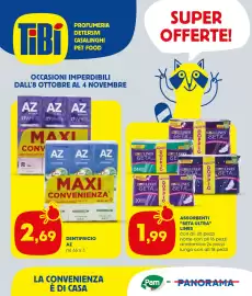 Volantino Panorama TiBi Pagina 1: Dentifricio AZ €2,69, Assorbenti "Seta Ultra" Lines €1,99