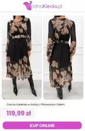 Modna Kiecka gazetka tydzień 43 Strona 5: Czarna sukienka w kwiaty z plisowanym dołem €119,99