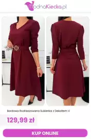 Modna Kiecka gazetka tydzień 43 Strona 8: Bordowa rozkloszowana sukienka z dekoltem V €129,99