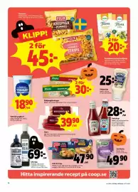 Stora Coop reklamblad vecka 44 Sida 4: Findus Fish & Crisp €47,90, Röda Pö Wienerpölser €39,90