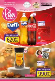 PlusMarket akciós újság Oldal 1: Eduscho instant kávé €990,00, Coca-Cola €620,00