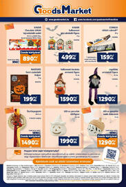 Goods Market akciós újság Oldal 12: Lógólábú orrszakáll figura €1.290,00, Kinder halloweeni tejcsokoládé-figura €499,00