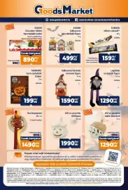 Goods Market akciós újság Oldal 12: Lógólábú orrszakáll figura €1.290,00, Kinder halloweeni tejcsokoládé-figura €499,00