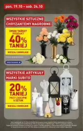 ALDI gazetka tydzień 43 Strona 2: pon. 19.10 - sob. 24.10 WSZYSTKIE SZTUCZNE CHRYZANTEMY NAGROBNE DRUGI TAŃSZY PRODUKT 40%