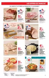 Catalogue U Express page 3: Pierre Schmidt Flam'Kueche Lardons et Oignons €5,49, Le Porc Français €2,29