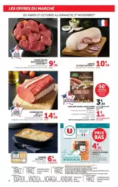 Catalogue U Express page 4: Viande Bovine Française €14,90, Socopa Saucisse Facon Charcutière €4,95
