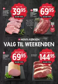 MENY tilbudsavis uge 43 Side 11: RØGET HAMBURGERRYG AF DANSK GRIS €69,95, ENTRECOTE €144,95