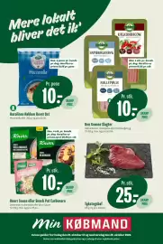 Min Købmand tilbudsavis uge 43 Side 1: Den Grønne Slagter €10,00, Karolines Køkken Revet Ost €10,00