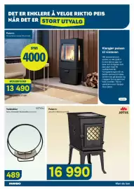 Maxbo kundeavis Side 10: Schou Vedstabler €489,00, Jøtul Peisovn f 602 eco sort lakk €16.990,00