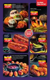 Aldi leaflet Page 3: Trick or Treat Pigs in Blankets Roulette €4,99, Frankenstein's mozzarella fingers €1,99