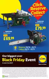 Lidl leaflet week 44 Page 29: Parkside Petrol chainsaw €69,99, Parkside Portable table saw €79,99