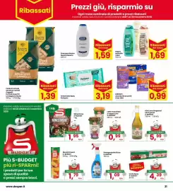 Volantino Eurospar Pagina 21: Minestrone S-Budget €1,95, Assorbenti assortiti Lines Idea €0,99
