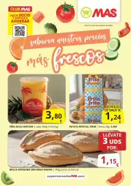 Folleto Supermercados MAS semana 43 Página 1: Bollo - artesano 28% masa madre €1,15, El sabor - piña gold cortada €3,80