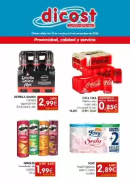 Folleto Dicost Página 1: Pringles - variedades de patatas €1,99, Foxy - papel higienico seda 3 capas 6 rollos €2,89