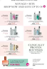 Oriflame catalogue Page 9: Novage+ Lift + Firm Routine Rich €119,00, Novage+ Wrinkle Smooth Routine Mixed €119,00