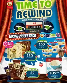 Super Save catalogue Page 4: 02 2 C 2 G TIME TO REWIND PRICES VALID 22 OCT-4 NOV 2026 REWIND REWIND G G SuperSave TAKING