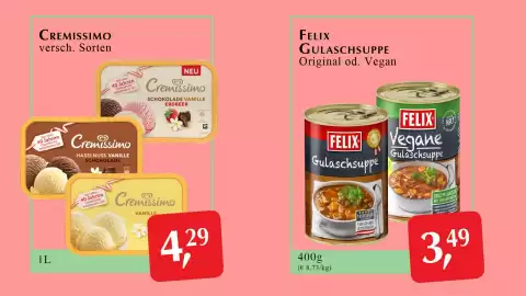 Winkler Markt Flugblatt Seite 1: Cremissimo versch. Sorten €4,29, Felix Gulaschsuppe €3,49